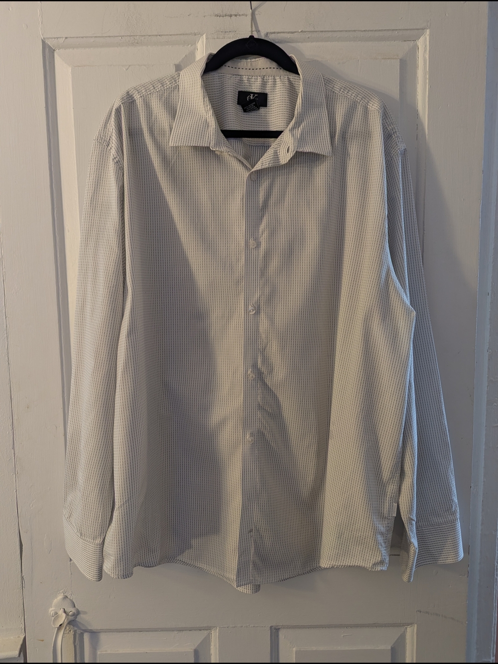Calvin Klein White and Light Gray Micro-Check Dress Shirt
